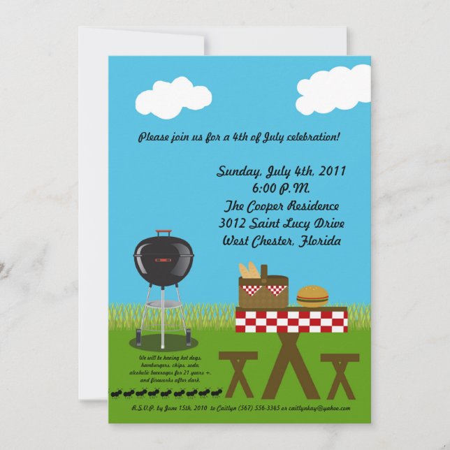5x7 Picnic Summer Barbecue Party Invitation (Front)