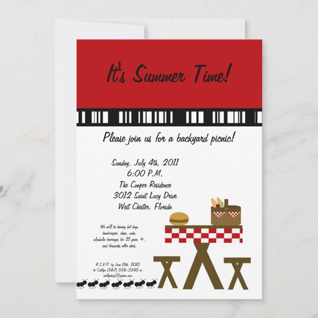 5x7 Picnic Summer Barbecue Party Invitation (Front)
