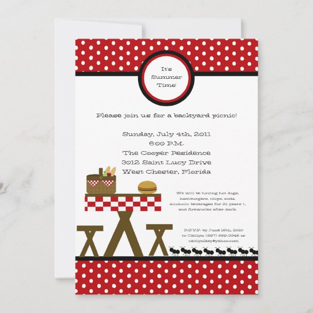 5x7 Picnic Summer Barbecue Party Invitation (Front)