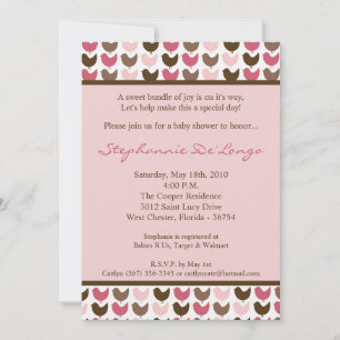 5x7 Pink and Brown Bird Baby Shower Invitation