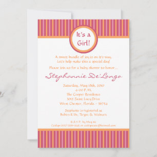 5x7 Pink and Orange Striped Baby Shower Invitation
