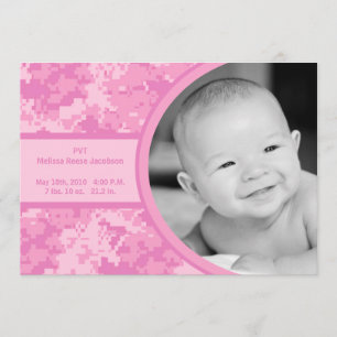 5x7 Pink ARMY ACU Camo Photo Birth Announcement