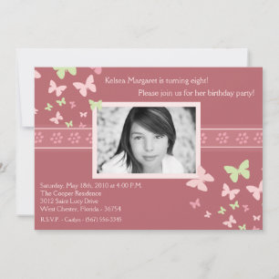 5x7 Pink Butterfly Photo Birthday Party Invitation
