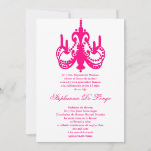 5x7 Pink Chandelier Quinceanera Party Invitation