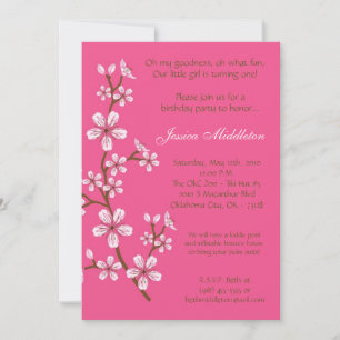 5x7 Pink Cherry Blossom Birthday Party Invitation