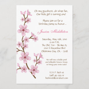 5x7 Pink Cherry Blossom Birthday Party Invitation