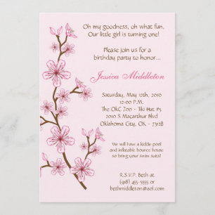 5x7 Pink Cherry Blossom Birthday Party Invitation