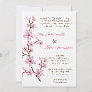 5x7 Pink Cherry Blossom Linen Wedding Invitation