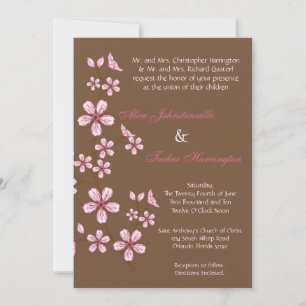 5x7 Pink Cherry Blossom Linen Wedding Invitation
