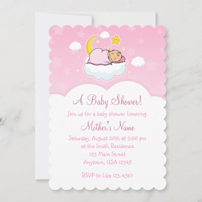 5x7 Pink Cloud Baby Girl Baby Shower Invitations (Front)