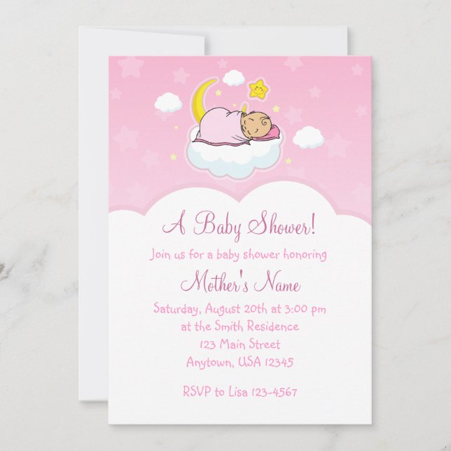 5x7 Pink Cloud Baby Girl Baby Shower Invitations (Front)