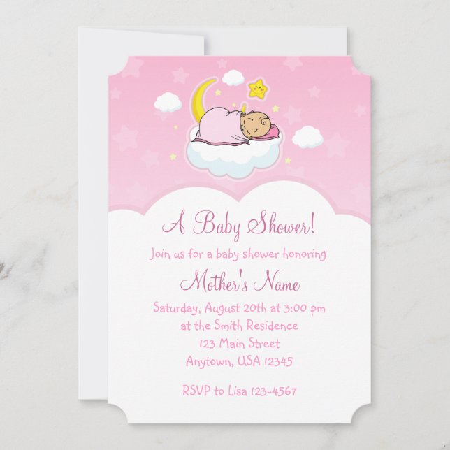5x7 Pink Cloud Baby Girl Baby Shower Invitations (Front)