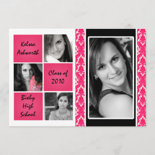 5x7 Pink Damask Photo Graduation Announcement