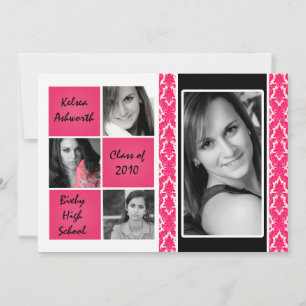 5x7 Pink Damask Photo Graduation Invitation Announ