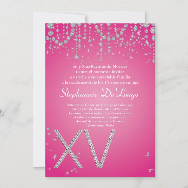 5x7 Pink Diamond Quinceanera Birthday Invitation (Front)