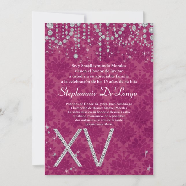 5x7 Pink Diamond Quinceanera Birthday Invitation (Front)