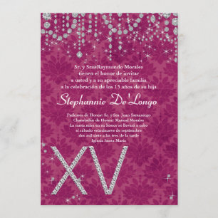 5x7 Pink Diamond Quinceanera Birthday Invitation