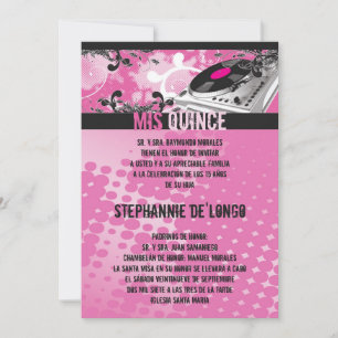 5x7 Pink DJ Spin Turntable Quinceanera Invitation