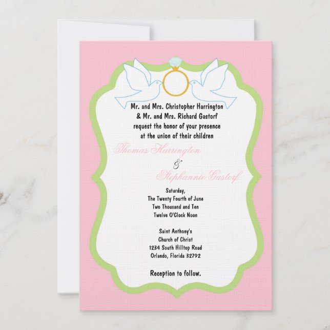 5x7 Pink Dove Diamond Wedding Invitation (Front)