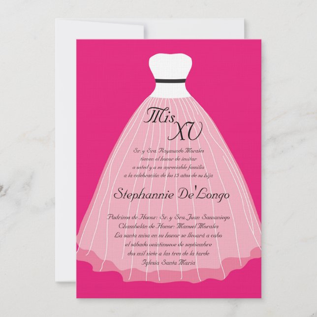 5x7 Pink Dress Quinceanera Birthday Invitation (Front)