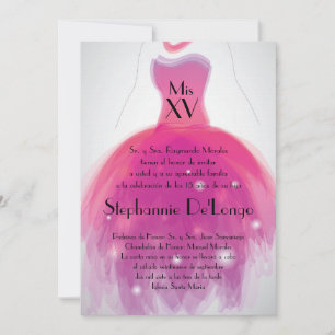 5x7 Pink Dress Quinceanera Birthday Invitation