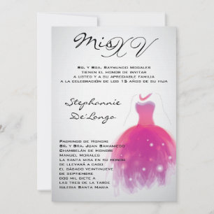 5x7 Pink Dress Quinceanera Birthday Invitation