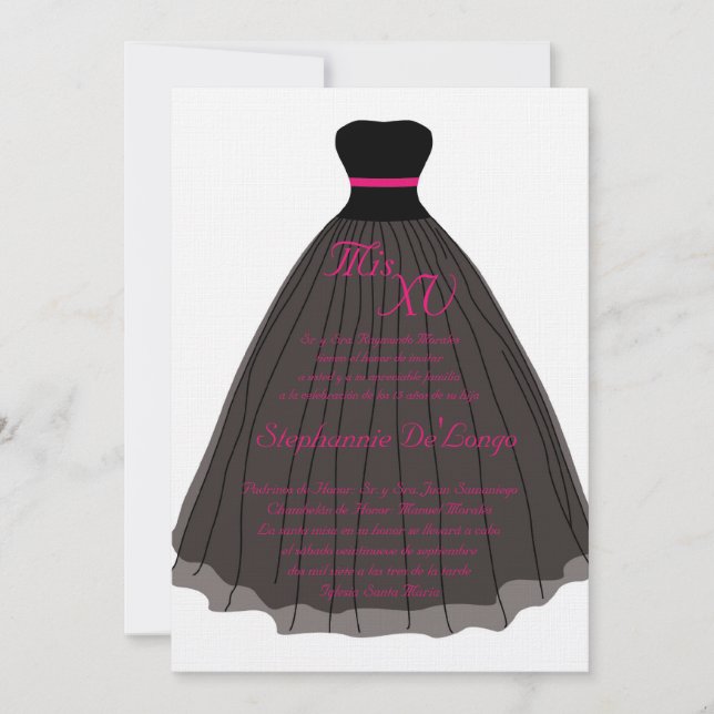 5x7 Pink Dress Quinceanera Birthday Invitation (Front)