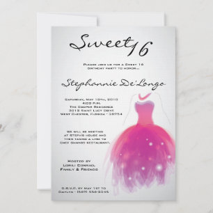 5x7 Pink Dress Sweet 16 Birthday Invitation