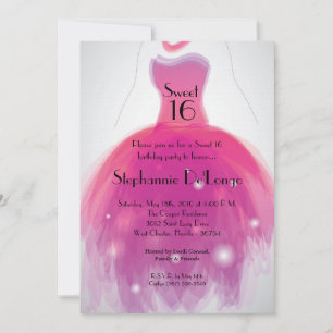 5x7 Pink Dress Sweet 16 Birthday Invitation