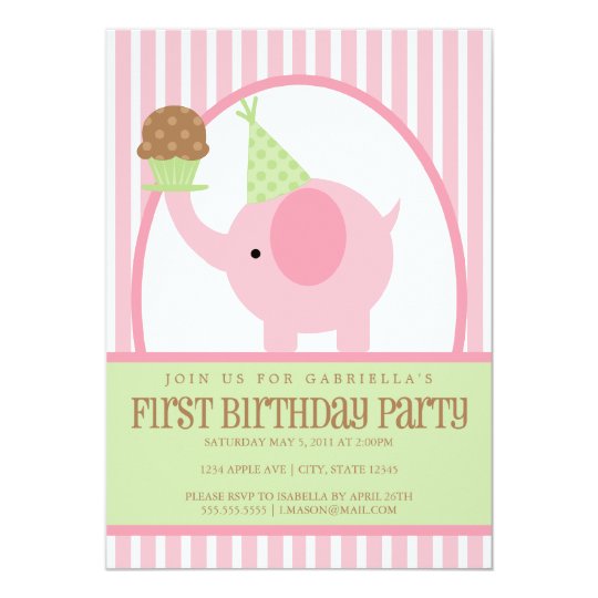 5x7 Pink Elephant Birthday Invitation