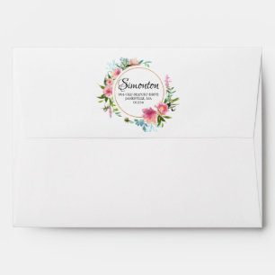 5X7 Pink Floral Peony & Return Address Envelope