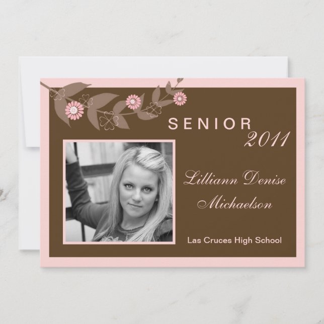 5x7 Pink Flowers Floral Photo Senior Announcement (Front)