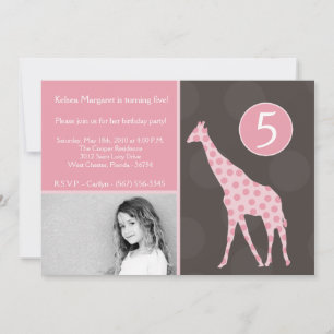 5x7 Pink Giraffe Photo Birthday Party Invitation