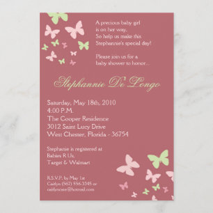 5x7 Pink Green Butterfly Baby Shower Invitation