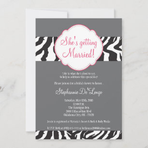 5x7 Pink Grey Zebra Stripe Brida Shower Invitation