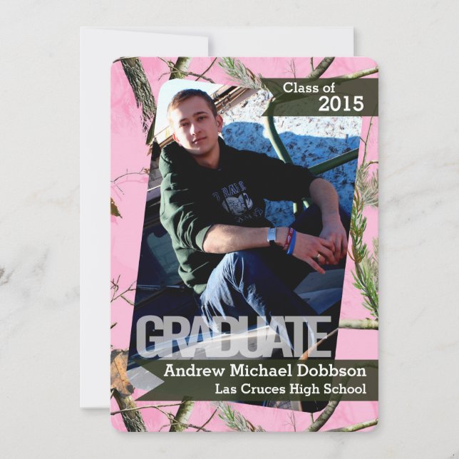 5x7 Pink Hunters Camo Camoufla Senior Announcement (Front)