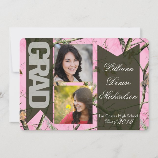 5x7 Pink Hunters Camo Camoufla Senior Announcement (Front)