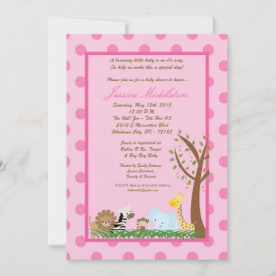 5x7 Pink Jungle Safari Zoo Baby Shower Invitation