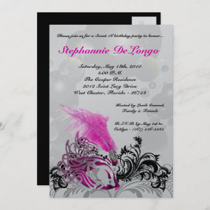 5x7 Pink Masquerade Sweet 16 Birthday Invitation
