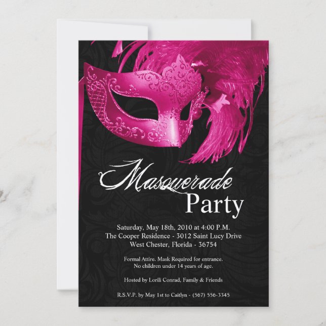 5x7 Pink Masquerade Sweet 16 Birthday Invitation (Front)