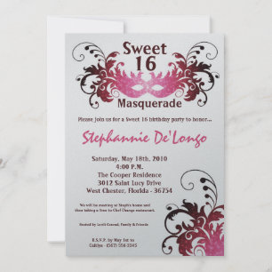 5x7 Pink Masquerade Sweet 16 Birthday Invitation