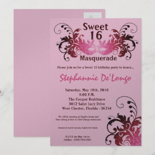 5x7 Pink Masquerade Sweet 16 Birthday Invitation