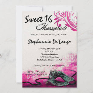 5x7 Pink Masquerade Sweet 16 Birthday Invitation