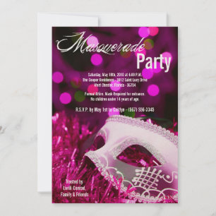 5x7 Pink Masquerade Sweet 16 Birthday Invitation