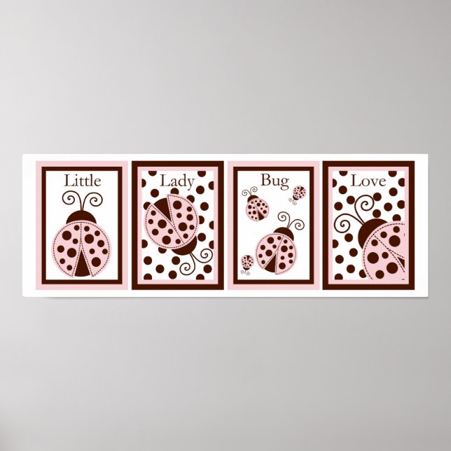 5x7 Pink Mod Lady Bug Insect Baby Bedding Wall Art (Front)
