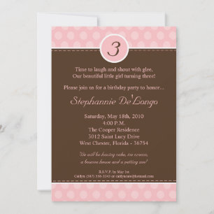 5x7 Pink Monogram Polka Dot Birthday Invitation