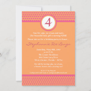5x7 Pink & Orange Polka Dot Birthday Invitation