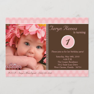 5x7 Pink Polka dot Photo Birthday Party Invitation