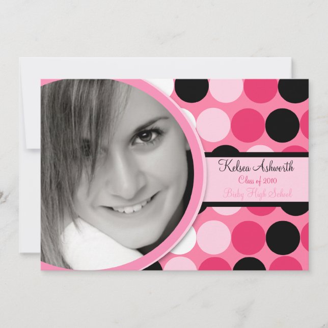 5x7 Pink Polka Dot Photo Graduation Announcement (Front)