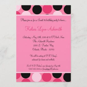 5x7 Pink Polka Dot Sweet 16 Birthday Invitation